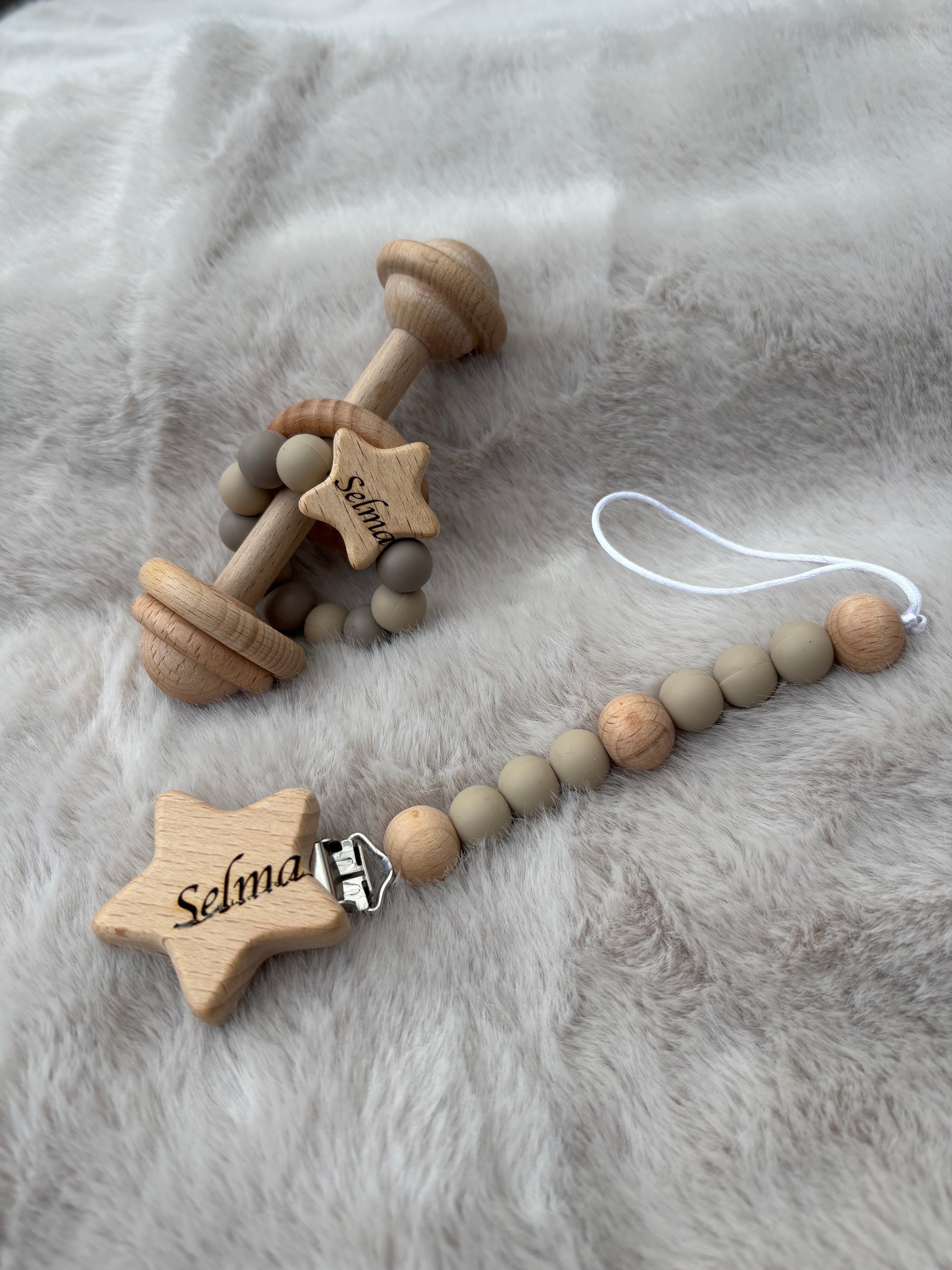 Kraamcadeau Baby Set | Mousseline Deken, Speenkoord, Rammelaar & Knuffeldoekje